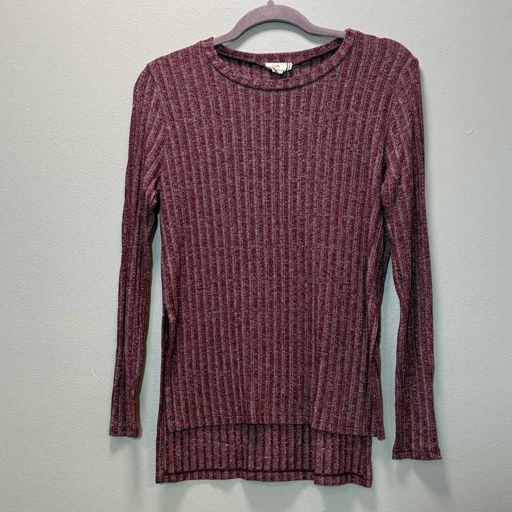 Burgundy Ribbed Lightweight Sweater/Long Sleeve Top